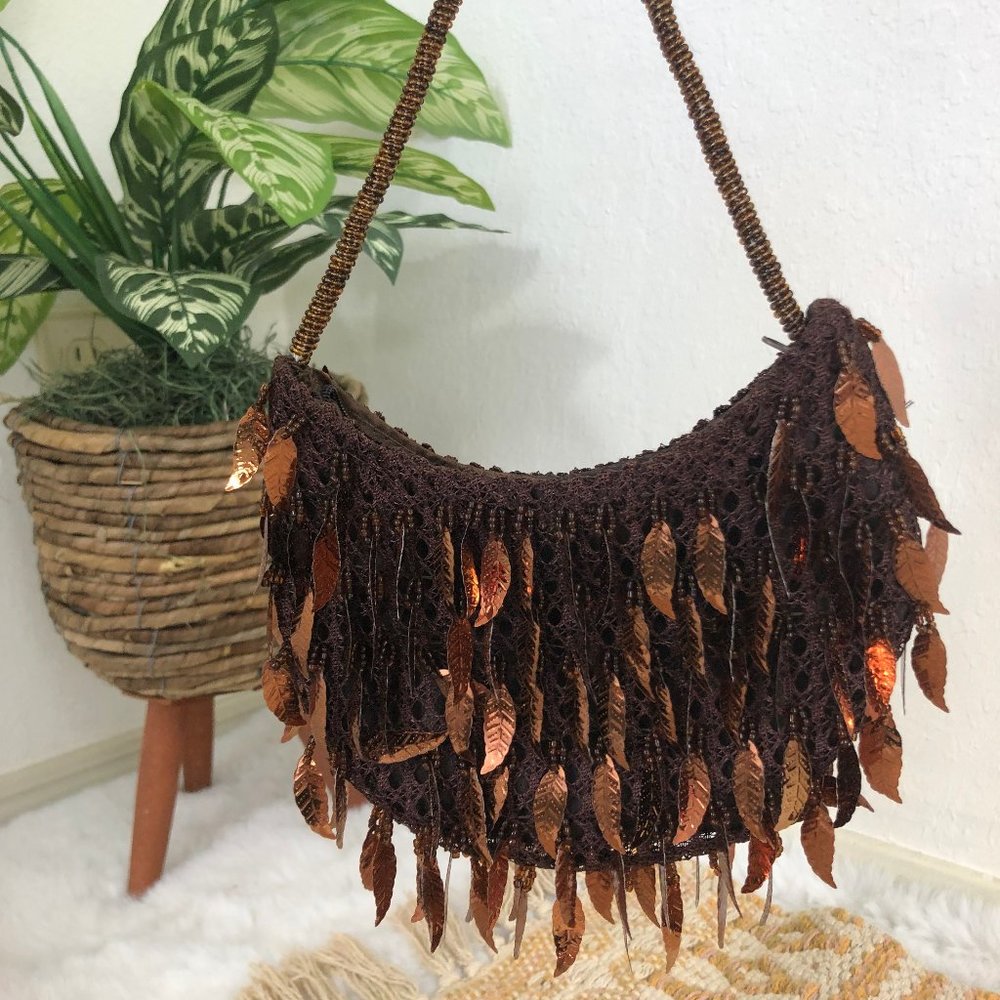 vintage 20s style art deco beaded fringe crochet tiny handbag purse